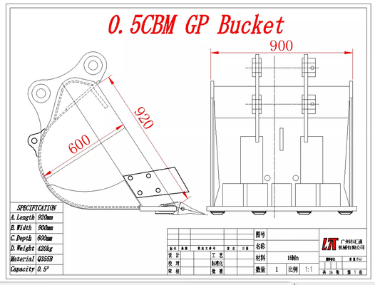 Excavateur sur mesure GP Bucket 12Ton Modèle Standard Bucket Soil Dig Excavator Attachment